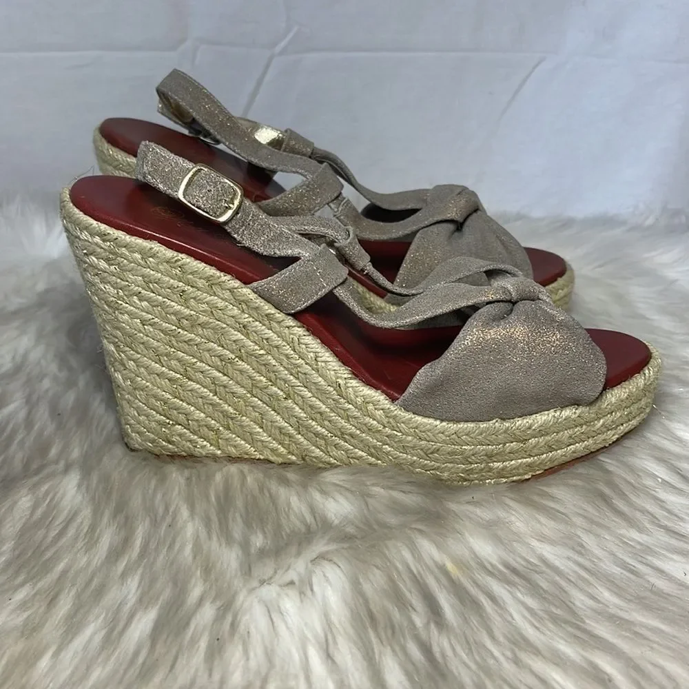 Matt Bernsen‎ Metallic Suede Knot Trim Slingback Espadrilles Sz 9